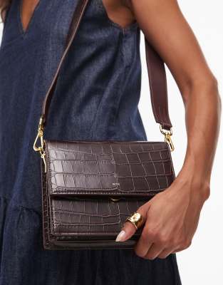 JW PEI JW PEI mini flap crossbody bag in brown croc