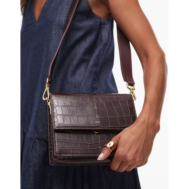 JW PEI mini flap crossbody bag in brown croc | ASOS