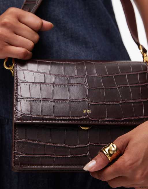 JW PEI mini flap crossbody bag in brown croc | ASOS