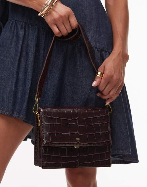 JW PEI mini flap crossbody bag in brown croc ASOS