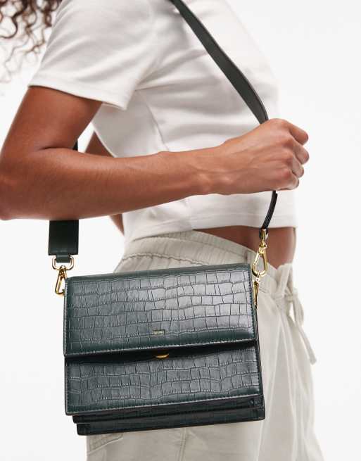 JW PEI mini flap crossbody bag in green croc, 2 of 5