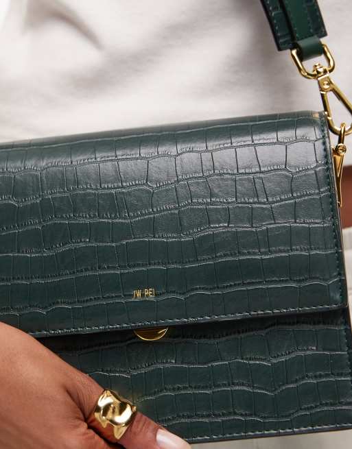 JW PEI mini flap crossbody bag in green croc, 3 of 5