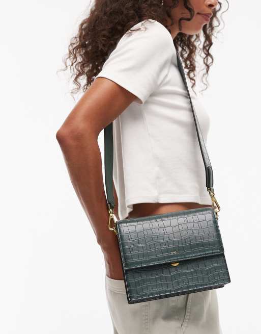 JW PEI mini flap crossbody bag in green croc, 4 of 5