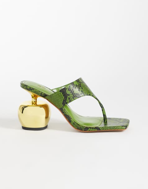 JW PEI Naomi snake print heeled flip flops in green - view 1