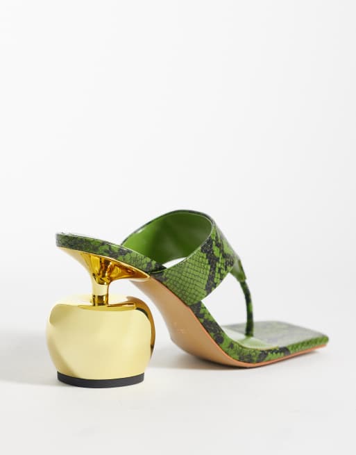 JW PEI Naomi snake print heeled flip flops in green, 2 of 4