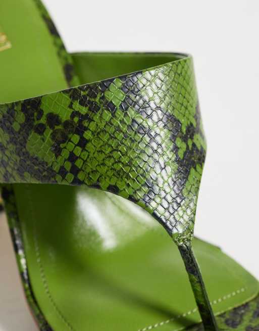 JW PEI Naomi snake print heeled flip flops in green, 4 of 4