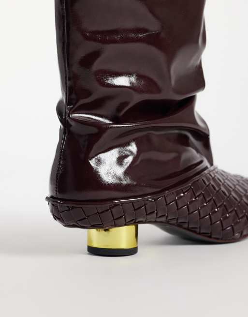 JW PEI Nerissa vävda ankelboots med spetsig tå och klack i vinröd, 4 av 5