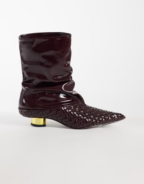 JW PEI Nerissa woven pointed heeled ankle boots in burgundy - view 1