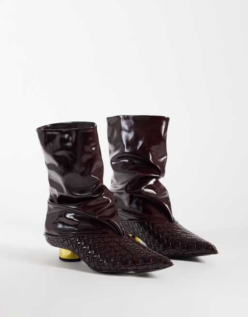 JW PEI Nerissa woven pointed heeled ankle boots in burgundy, 3 of 5