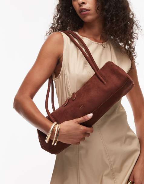 JW PEI Nova baguette style faux suede shoulder bag in brown - view 1
