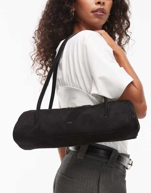 JW PEI - Nova - Borsa da spalla stile baguette nera in camoscio