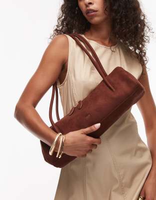 JW PEI - Nova - Schultertasche in Braun aus Wildlederimitat im Baguette-Stil