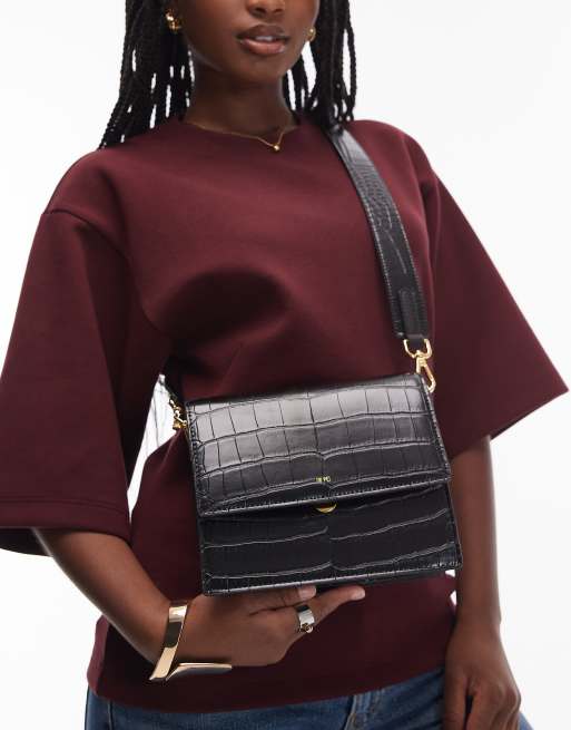 JW PEI - Petit sac bandoulière effet croco à rabat - Noir, 2 de 4