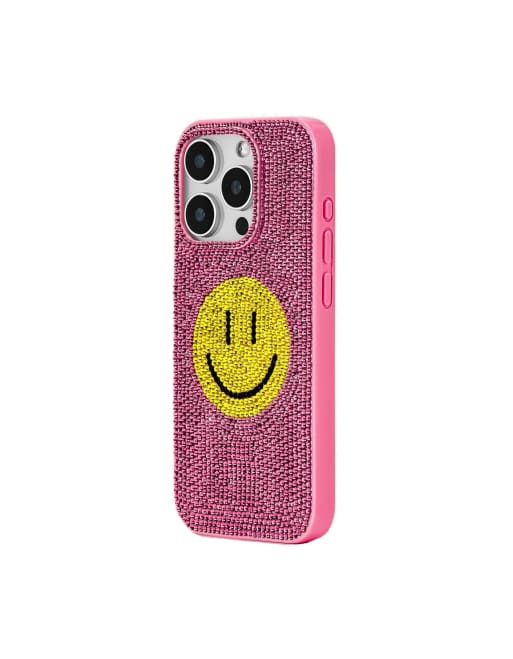 JW PEI - Pink og gult mobilcover med smiley i rhinsten, 2 af 3