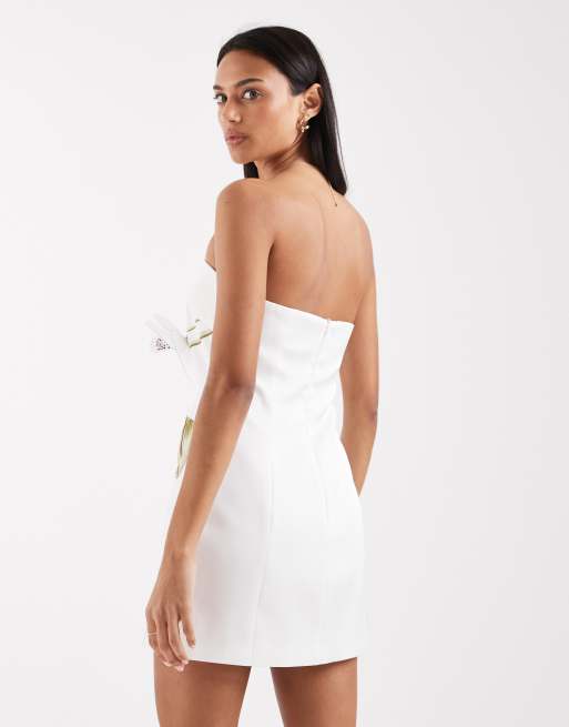 JW PEI - Robe bandeau courte et ajustée avec appliqués fleuris orchidées en relief - Blanc , 3 de 4