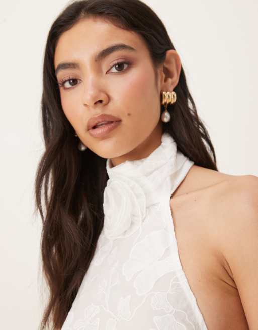 JW PEI - Robe longue dos nu à broderies fleuries avec dos nu et grosse fleur - Blanc , 2 de 4