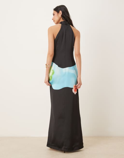 JW PEI - Robe longue dos nu en satin à fleurs - Noir et rose multicolore , 3 de 4