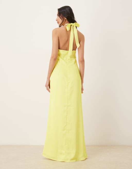 JW PEI - Robe longue dos nu en satin à imprimé fleuri et décolleté plongeant à nouer - Jaune multicolore, 3 de 4