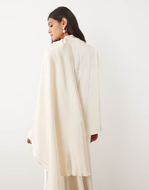 JW PEI satin asymmetric draped cape detail high neck top co-ord in cream, 4 of 4