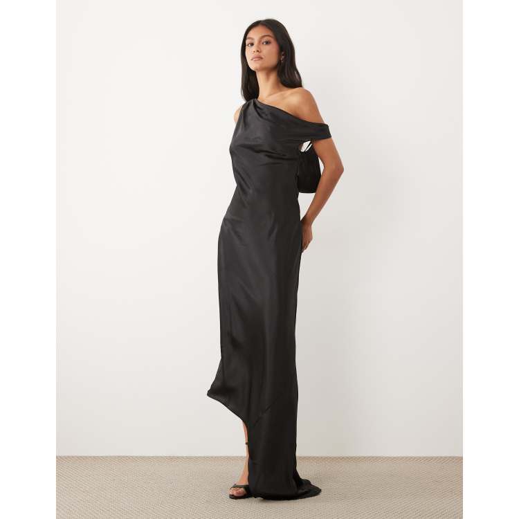 JW PEI satin draped one-shoulder asymmetric satin maxi dress in