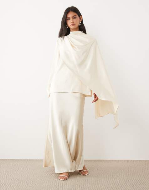 JW PEI satin maxi slip skirt co-ord in cream - view 1
