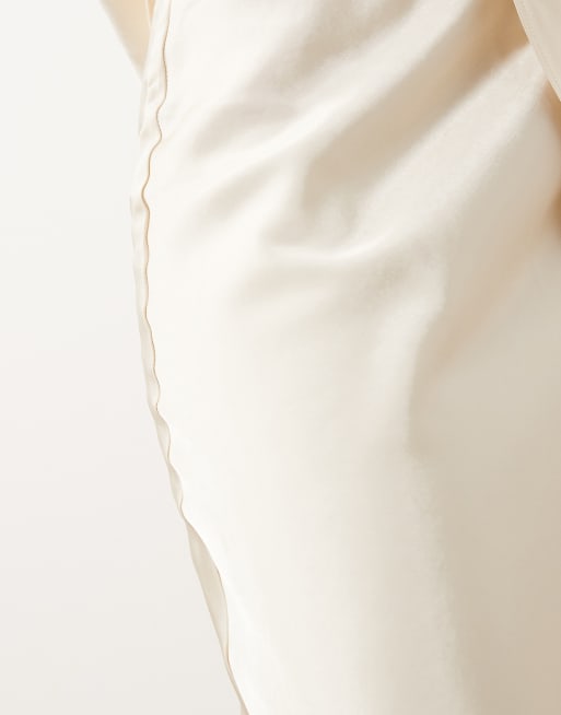JW PEI satin maxi slip skirt co-ord in cream, 3 of 5