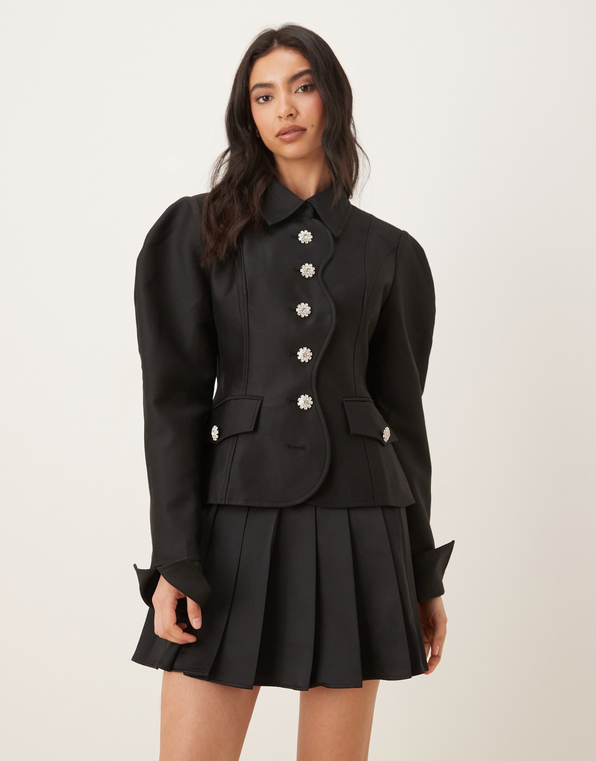 jw pei satin pleated mini skirt in black - part of a set