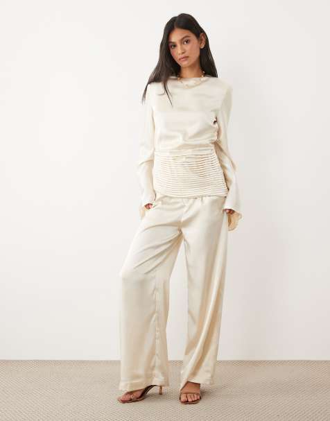 JW PEI satin wide leg trouser co-ord in cream - view 1