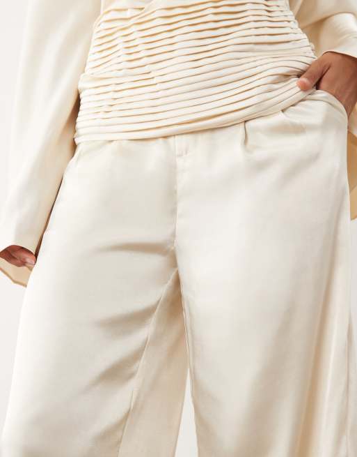 JW PEI satin wide leg trouser co-ord in cream, 3 of 5