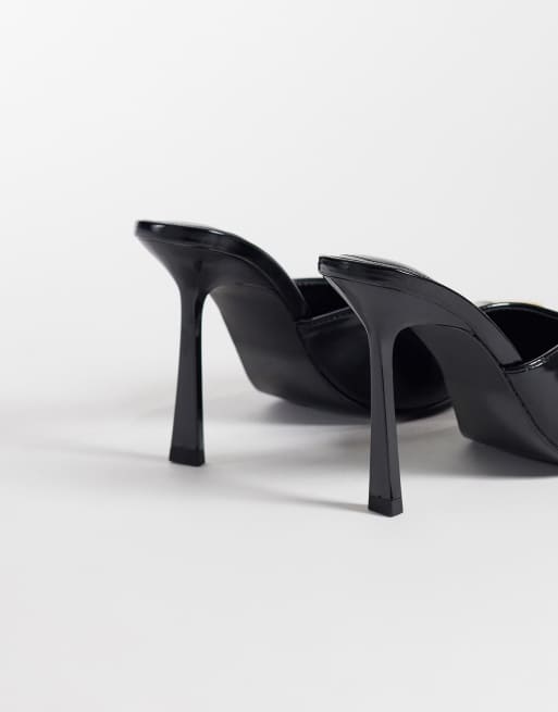 JW PEI Savannah mule heels with metal toe detail in black, 5 of 5