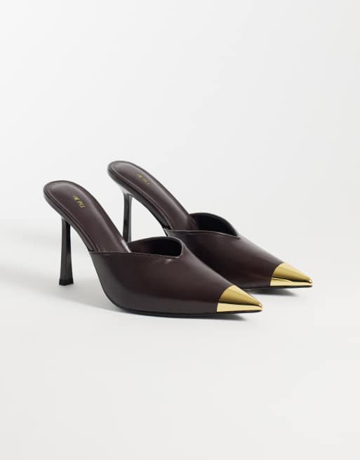 JW PEI Savannah mules med hæl og metaltådetalje i brun, 2 af 5