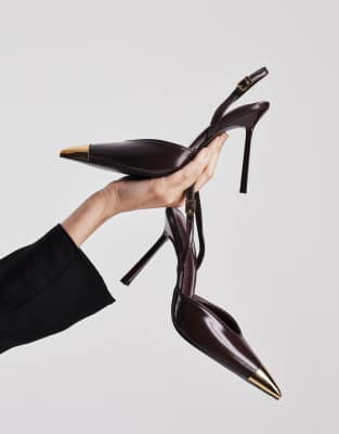 Jw Pei Savannah Slingback Heels With Metal Toe Detail In Brown