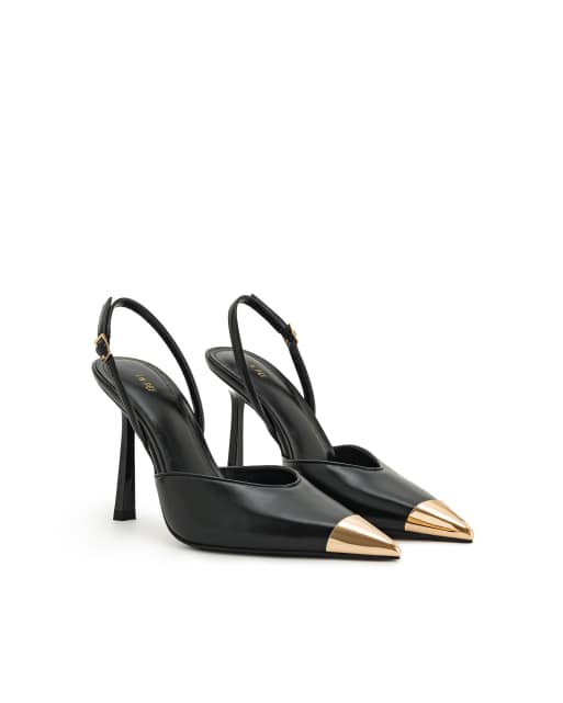 JW PEI Savannah slingback heels with metal toe detailing in black, 2 of 4