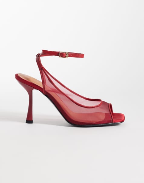 JW PEI – Serenity – Slingback-Sandalen aus Netzgewebe in Burgunderrot mit offener Zehenpartie - view 1