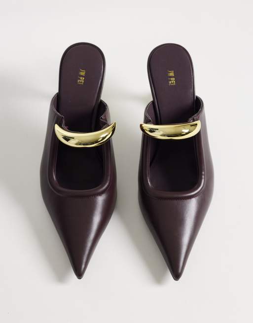 JW PEI Sofia metal accent sphere heel mules in deep burgundy, 3 of 4
