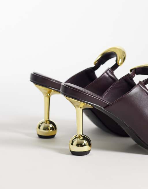 JW PEI - Sofia - Mørk bordeaux mules med hæl og metaldetaljer, 4 af 4