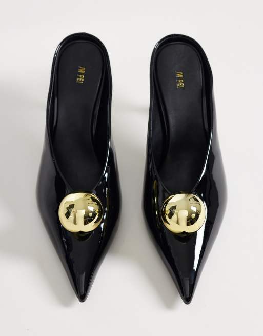 JW PEI - Sofia - Mules à talon rond et empeigne biseautée - Noir/doré, 3 de 4