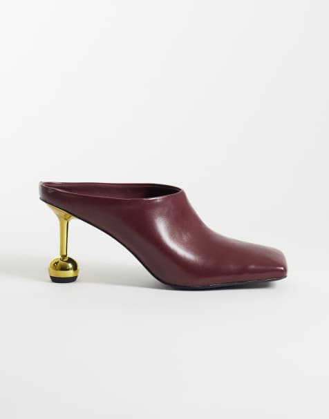 JW PEI Sofia mules con punta quadrata e tacco color borgogna - view 1