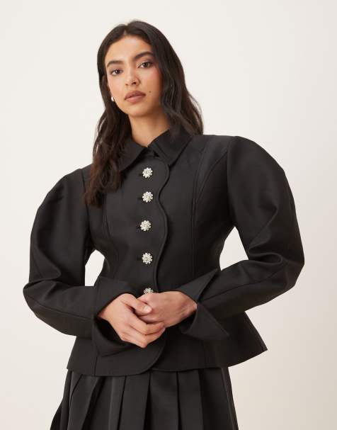 JW PEI - Sort blazer med store ærmer og knapstolpe samt muslingekant - Del af sæt - view 1