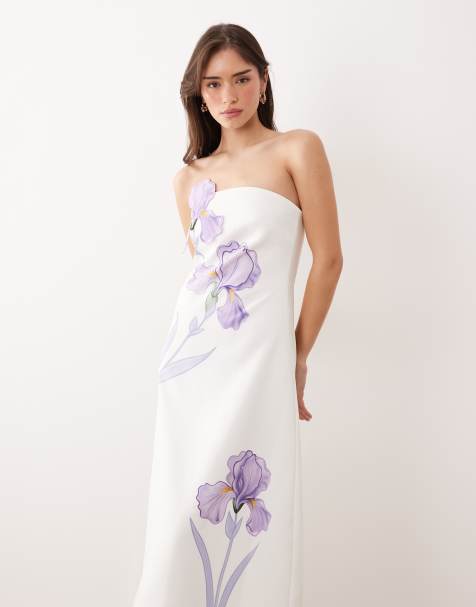JW PEI square neck floral applique tailored mini dress in white and lilac