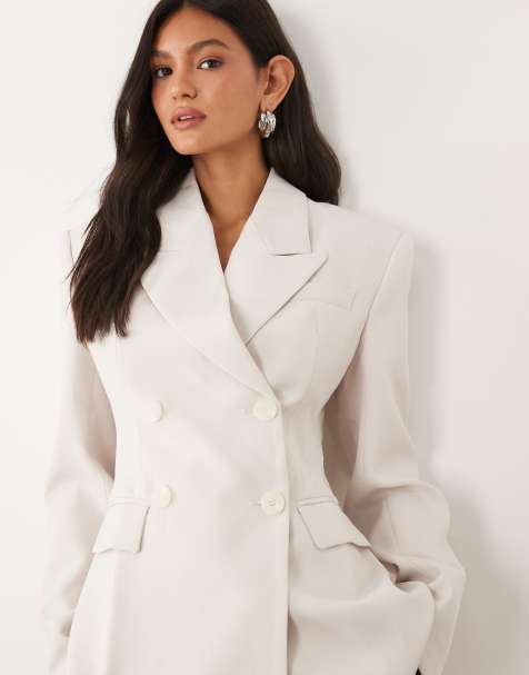 JW PEI structured double breasted tailored mini blazer dress in beige