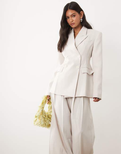JW PEI structured double breasted tailored mini blazer in beige, 3 of 4