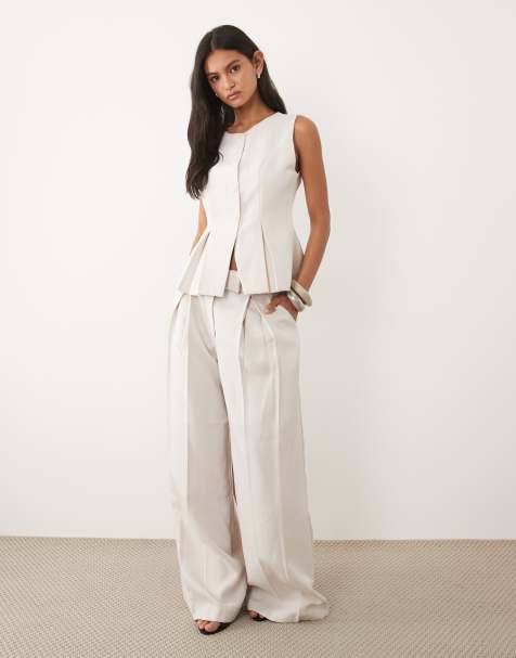JW PEI tailored pleat detail Blazer, waistcoat and pleated trousers co-ord in beige - view 1