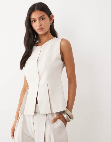 JW PEI tailored pleat detail waistcoat in beige (part of a set) - view 1