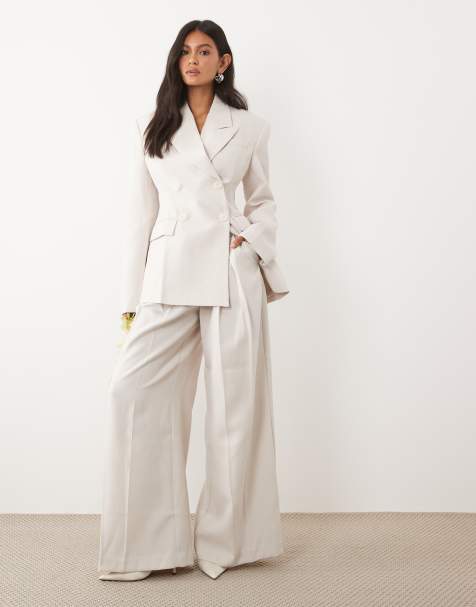 JW PEI tailored pleat detail wide leg trouser co-ord in beige