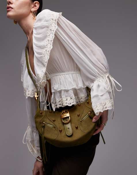 JW PEI - Tessa - Sac porté épaule clouté imitation daim - Vert olive - view 1