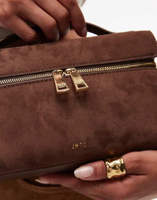 JW PEI Thea top handle faux suede bag in mocha brown
