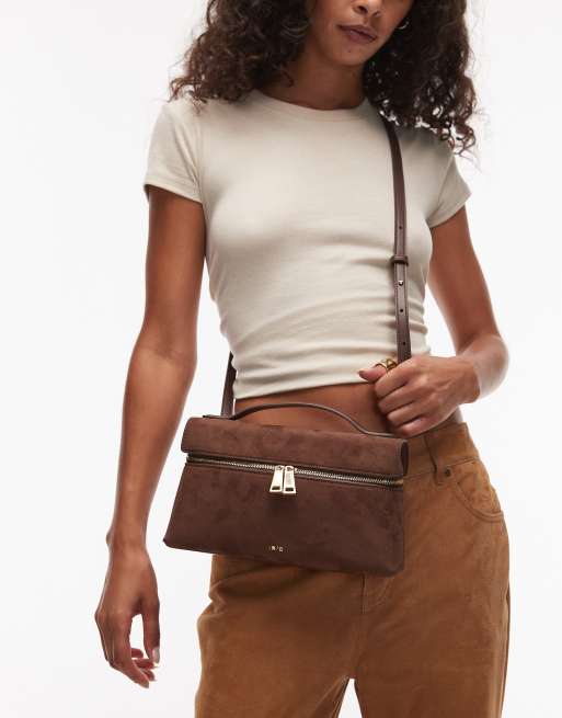 JW PEI Thea top handle faux suede bag in mocha brown