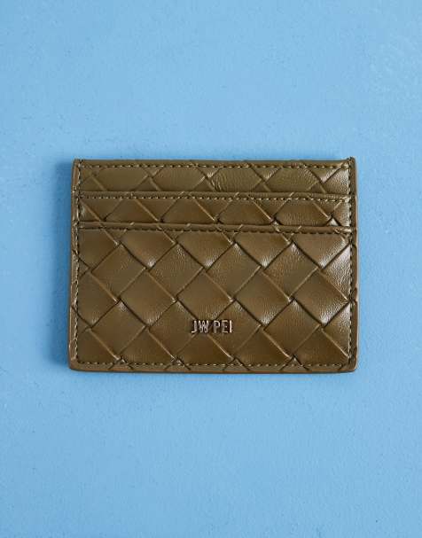 JW PEI woven card holder in olive green - view 1