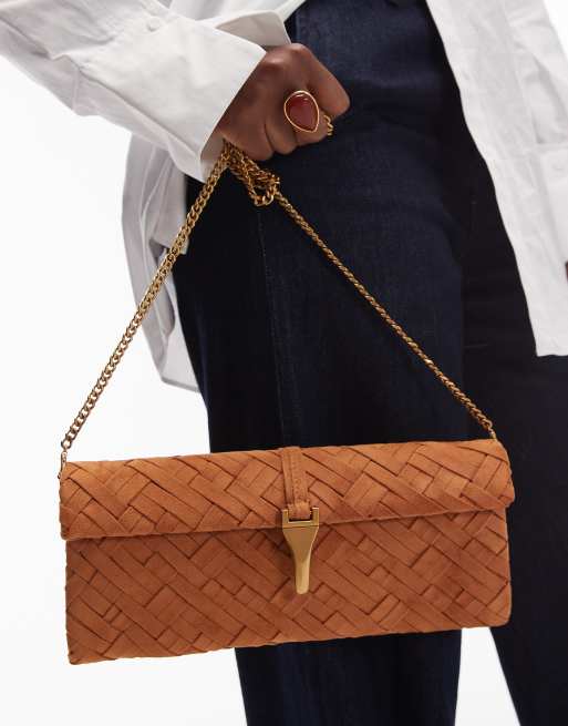 JW PEI Zaria woven clutch bag in brown, 2 of 4